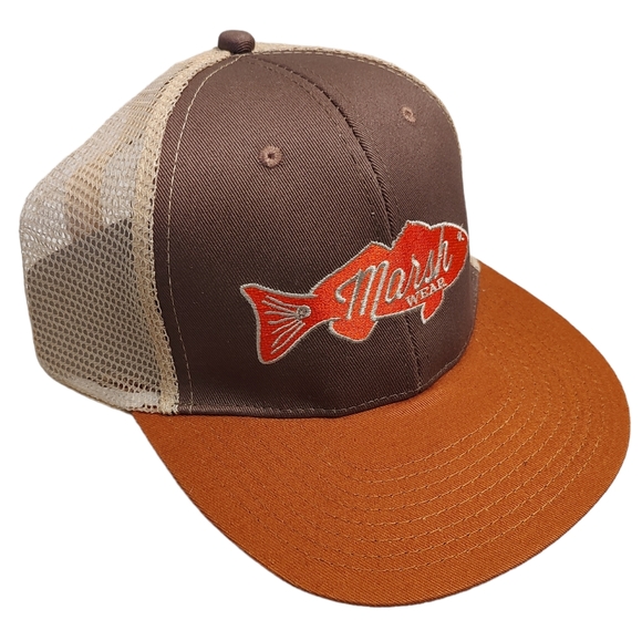 MARSH WEAR Retro Red Fish Fishing Trucker Hat Baseball Cap Orange Brown NWOT - Picture 2 of 11
